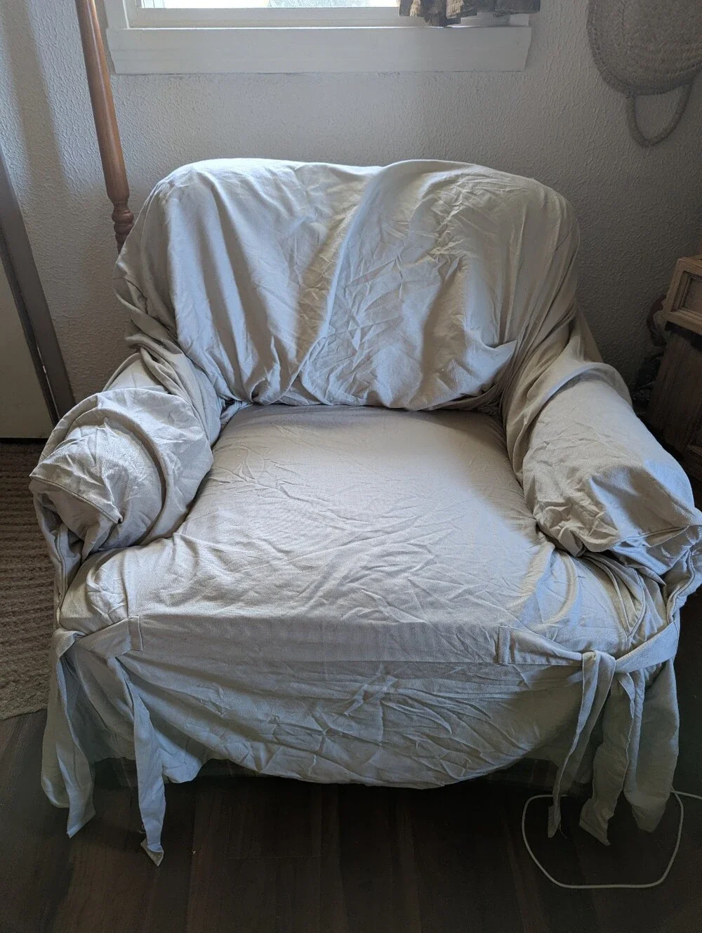 Neutral duck style material Slipcover Armchair Cover with Ties - Home Accents